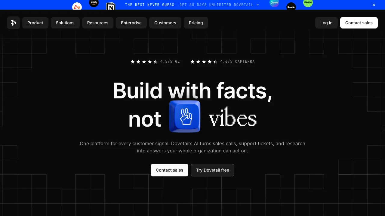 Dovetail landing page
