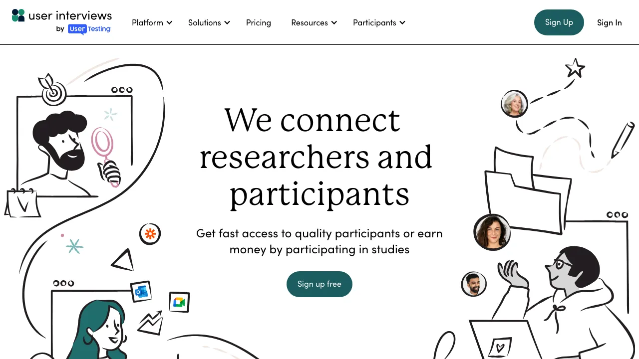 User Interviews landing page